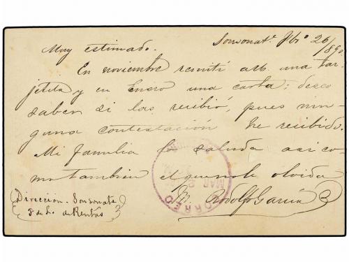 ✉ SALVADOR. 1890. SONSONATE a GUATEMALA. Entero Postal de 3 