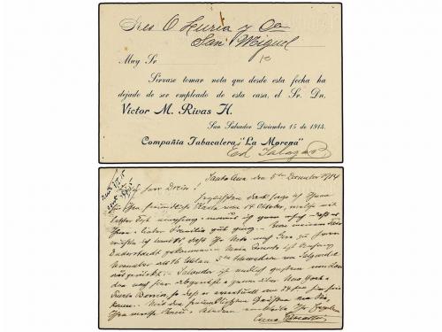 ✉ SALVADOR. 1914. Dos Enteros Postales de 1 ctvo. lila, uno 