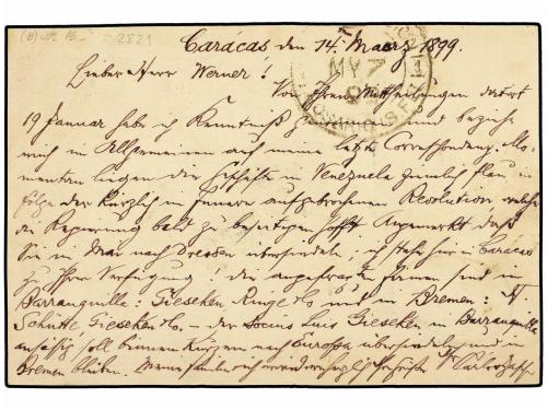 ✉ VENEZUELA. 1899. CARACAS a ARGENTINA. Entero Postal de 10 