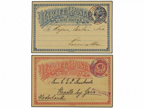 ✉ COSTA RICA. 1910-29. Cuatro Enteros Postales 2 cts. azul, 
