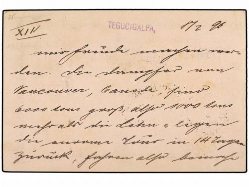 ✉ HONDURAS. 1896. TEGUCIGALPA a ALEMANIA. Entero Postal de 2