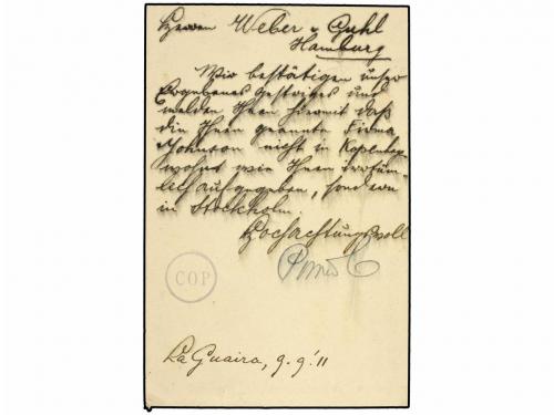 ✉ VENEZUELA. 1911. LA GUAYRA a ALEMANIA. Entero Postal de 10