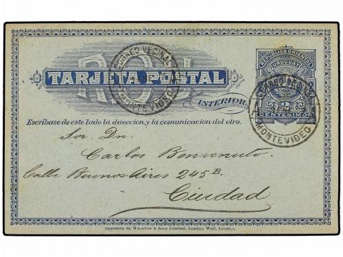 ✉ URUGUAY. 1897. MONTEVIDEO correo interior. Entero Postal d
