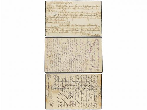 ✉ URUGUAY. 1883-84. Tres Enteros Postales de 2 cts. negro, 3