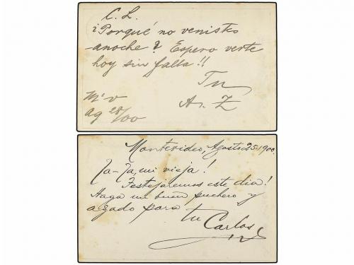 ✉ URUGUAY. 1900. Dos Enteros Postales de 2 cts. negro circul