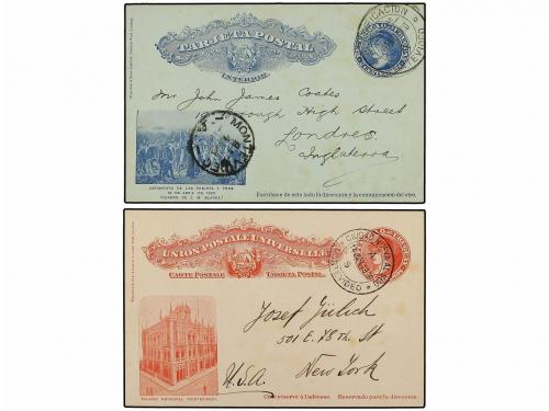 ✉ URUGUAY. 1902-1910. Cuatro Enteros Postales de 2 cts. azul