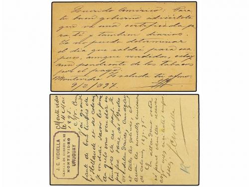✉ URUGUAY. 1895-97. Dos Enteros Postales de 2 cts. naranja y