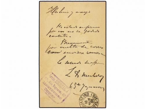 ✉ URUGUAY. 1898. MONTEVIDEO a BRASIL. Entero Postal de 2 cts