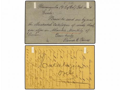 ✉ COLOMBIA. 1884. Dos Enteros Postales de 2 ctvos. negro s. 