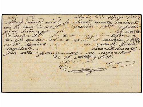 ✉ PERU. 1886. LIMA a GUAYAQUIL (Ecuador). Entero Postal de 2