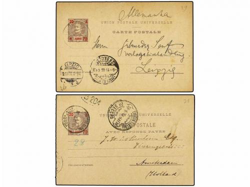 ✉ PORTUGAL: AZORES. 1890-1908. Cuatro Enteros Postales de 10