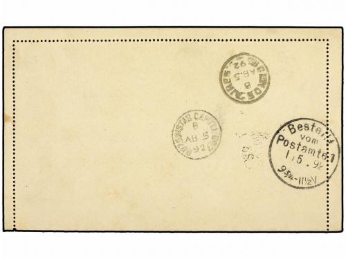 ✉ ARGENTINA. 1892. BUENOS AIRES a ALEMANIA. Entero Postal de