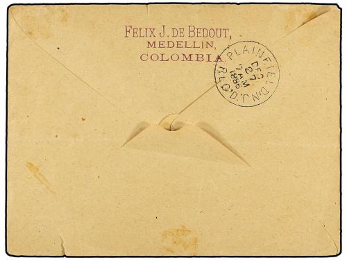 ✉ COLOMBIA. 1886. MEDELLÍN a U.S.A. 1 ctvo. verde s. verde, 