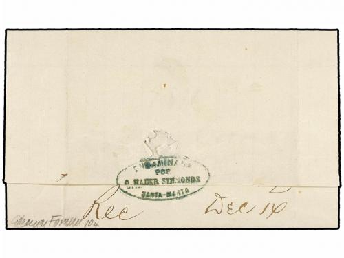 ✉ COLOMBIA. 1871. RÍO HACHA a NEW YORK. Doble Encaminador HA