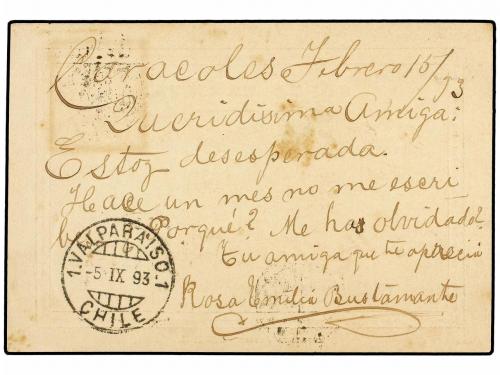 ✉ CHILE. 1893. CARACOLES a VALPARAÍSO. CARTA-TARJETA circula