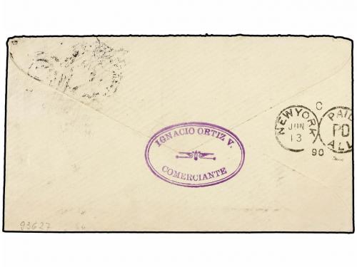 ✉ COLOMBIA. 1890. TUMACO a NEW YORK. 10 ctvos. naranja, mat.