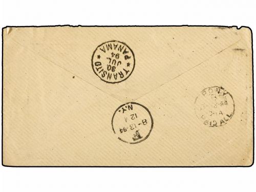 ✉ COLOMBIA. 1894. Sobre circulado a U.S.A. 5 ctvos. negro s.