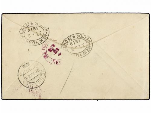¿ SAMOA. 1919. APIA to HOLLAND. 1/2 p. green, 1 p. red and 3