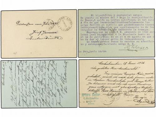 ✉ BOLIVIA. 1891-1917. 4 enteros postales de 1 ctvo. (2) y 2 