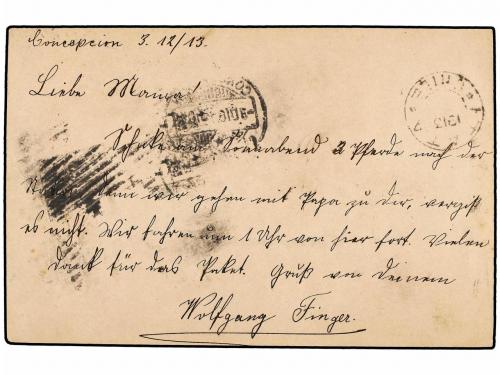 ¿ CHILE. 1913. CONCEPCIÓN a EST. DE LA CRUZ. Entero postal d