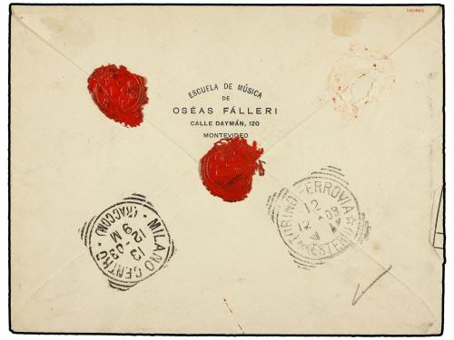 ✉ URUGUAY. 1903. MONTEVIDEO a MILÁN. 10 cts. lila y 25 cts. 