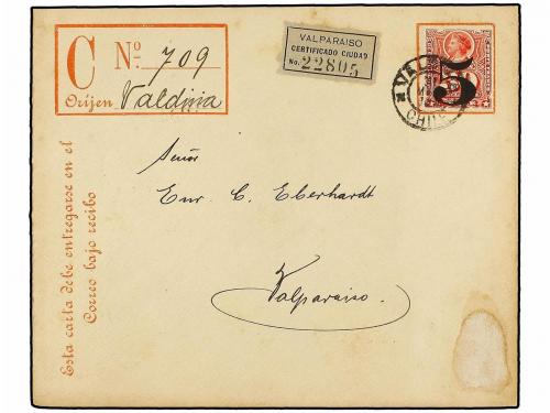 ✉ CHILE. 1901. VALDIVIA a VALPARAÍSO. Entero postal de certi