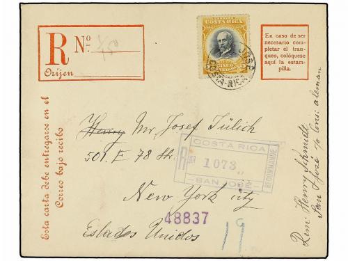 ¿ COSTA RICA. 1908. S. JOSÉ a USA. Entrero postal de certifi
