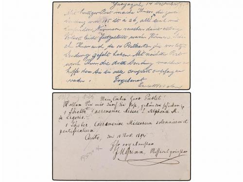 ✉ ECUADOR. 1894-96. 2 Enteros postales de 2 ctvos. y 3 ctvos