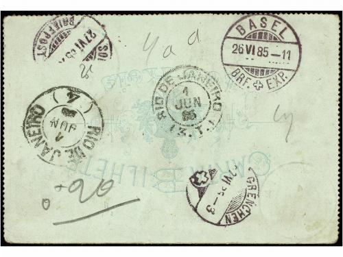 ✉ BRASIL. 1885. SANTA RITA a SUIZA. Entero postal de 100 rei