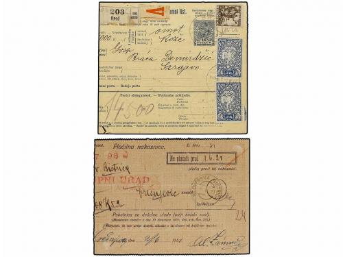 ✉ YUGOSLAVIA. 1916-21. Conjunto de 3 recibos de paquetes pos