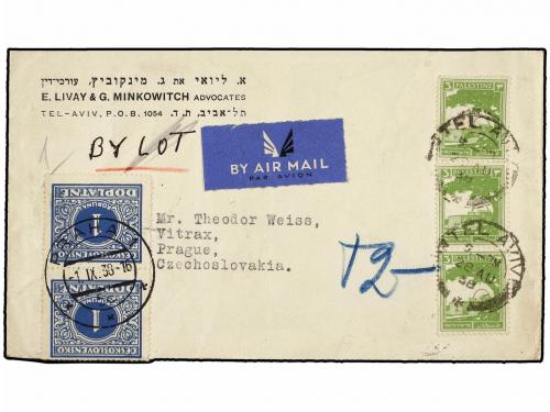 ✉ PALESTINA. 1938. TEL AVID a PRAGA (Checoslovaquia). 3 cts.