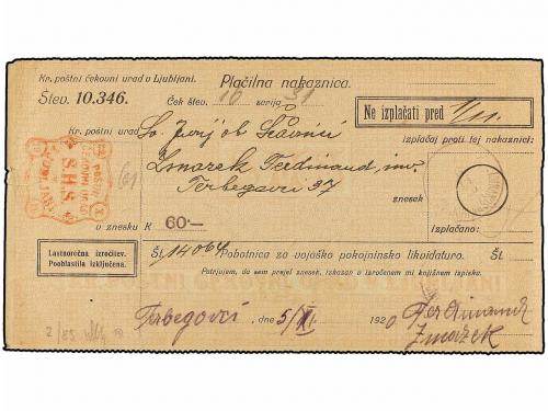 ¿ YUGOSLAVIA. 1920. SHS SLOVENIA. Recibo de 60 kr. tasado al