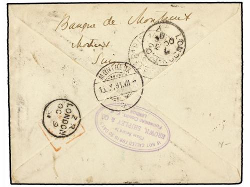 ✉ SUIZA. 1891. NEW YORK a LONDRES reexpedida a MONTREUX y po