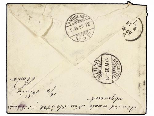 ✉ SUIZA. 1889. MULHAUSEN (Alemania) a LEIPZIG y reexpedido a