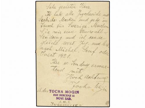 ✉ YUGOSLAVIA. 1921. NOVI SAD a SUECIA. Entero postal de 15 l