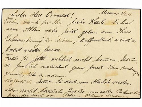 ✉ ITALIA. 1924. MERANO a SUIZA. Entero postal de 40 cts. cas