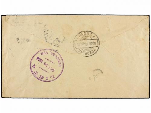 ✉ MEXICO. 1914. VERACRUZ a CÓRDOBA. Circulada con sellos USA