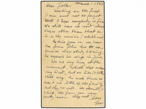 ✉ PALESTINA. 1945. NEW YORK to HAIFA. 1 cent. green postal s