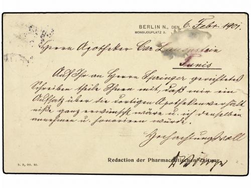 ✉ TUNEZ. 1901. BERLÍN (Alemania) a TÚNEZ. Tarjeta postal con