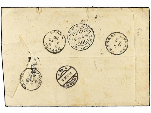 ✉ KENIA. 1938. LONDON to RONGAI (Kenya) 1 1/2 brown, taxed o