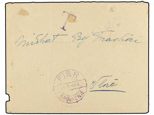 ✉ ALBANIA. Mi. P 1/5. 1914. FIER to VLONE. Unfranked cover, 