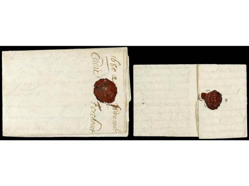 ✉ ESPAÑA: PREFILATELIA. 1656-80. CÁDIZ a LILLE (Francia). 2 