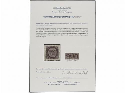 * INDIA PORTUGUESA. Mu. 20. 1873. 900 reis violeta, tipo IA,