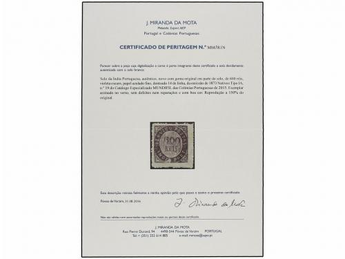 * INDIA PORTUGUESA. Mu. 19. 1873. 600 reis violeta, papel az