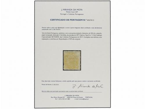 * INDIA PORTUGUESA. Mu. 12. 1871. 200 reis amarillo, tipo II