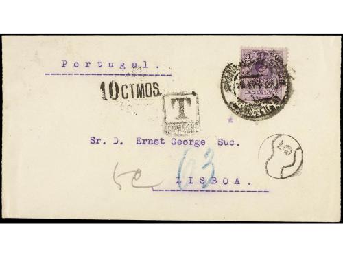 ✉ ESPAÑA. Ed. 270. 1922. BARCELONA a LISBOA. 20 cts. violeta