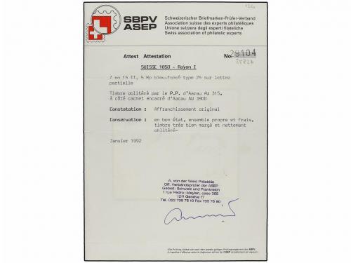 ¿ SUIZA. Ed. . 1851. AARAU. 5 Rp. azul oscuro y rojo. Tipo 2