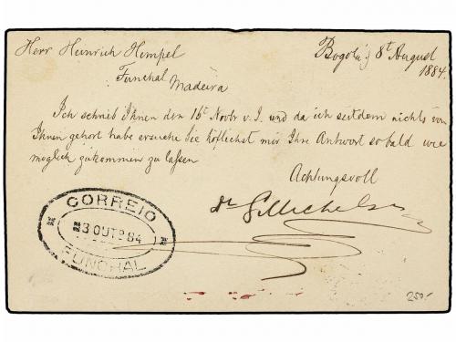 ✉ COLOMBIA. Ed. . 1884(Aug 23). 2c rose red postal stationer