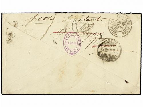 ✉ FRANCIA. 1879. PARIS a LYON y reexpedida a GENEVE con sell