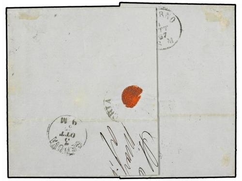 ✉ FRANCIA. 1867. MARSELLA a CIVITA-VECHIA.10 cts. bistre y 2